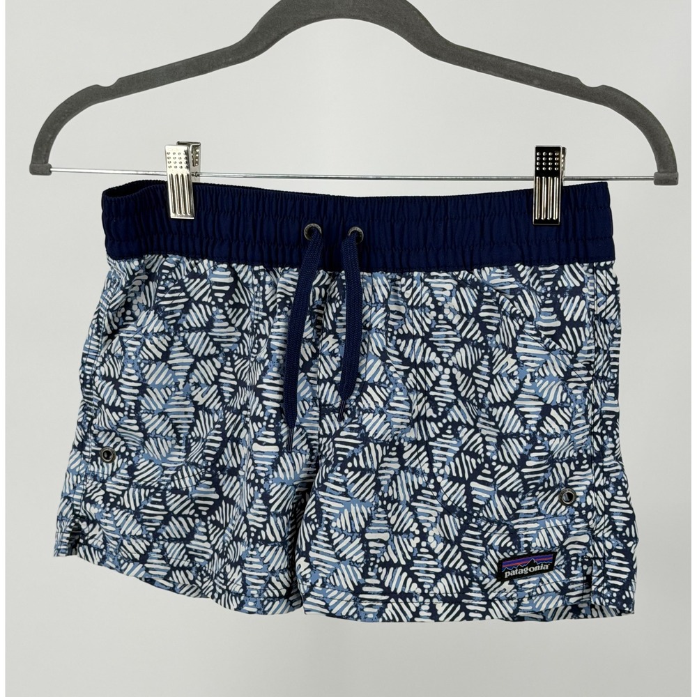 Patagonia Costa Rica Baggies Shorts‎ Girls L 12 Blue Geo Nylon Swim 67087